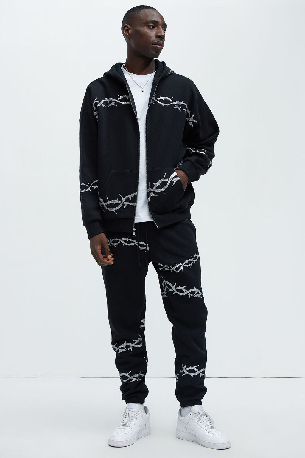 Tyson Barbed Wire Oversized Zip Hoodie - Black - image 2