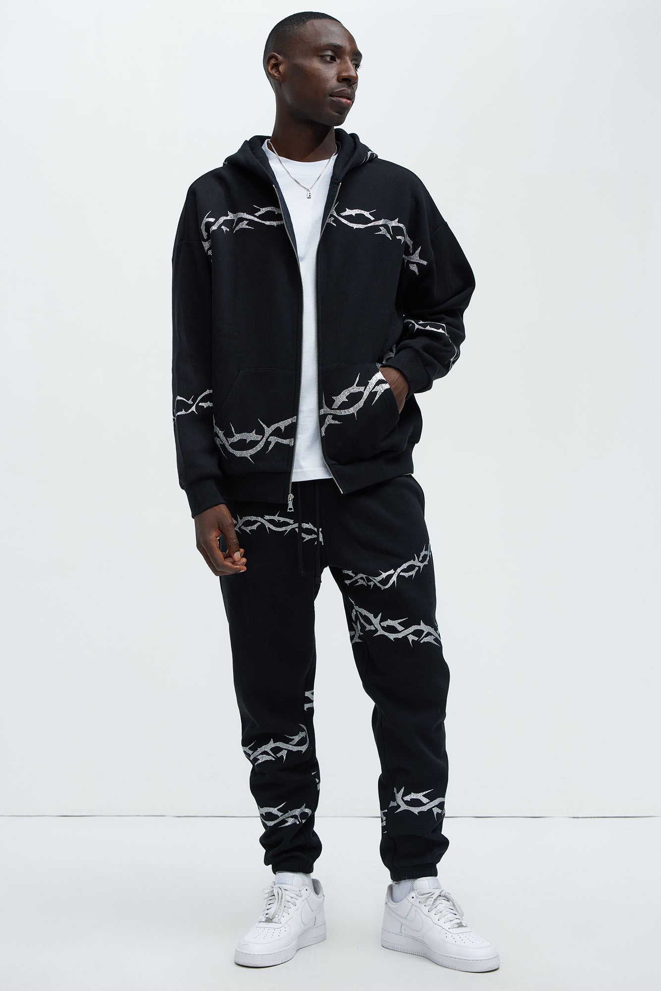 Tyson Barbed Wire Oversized Zip Hoodie - Black - image 2