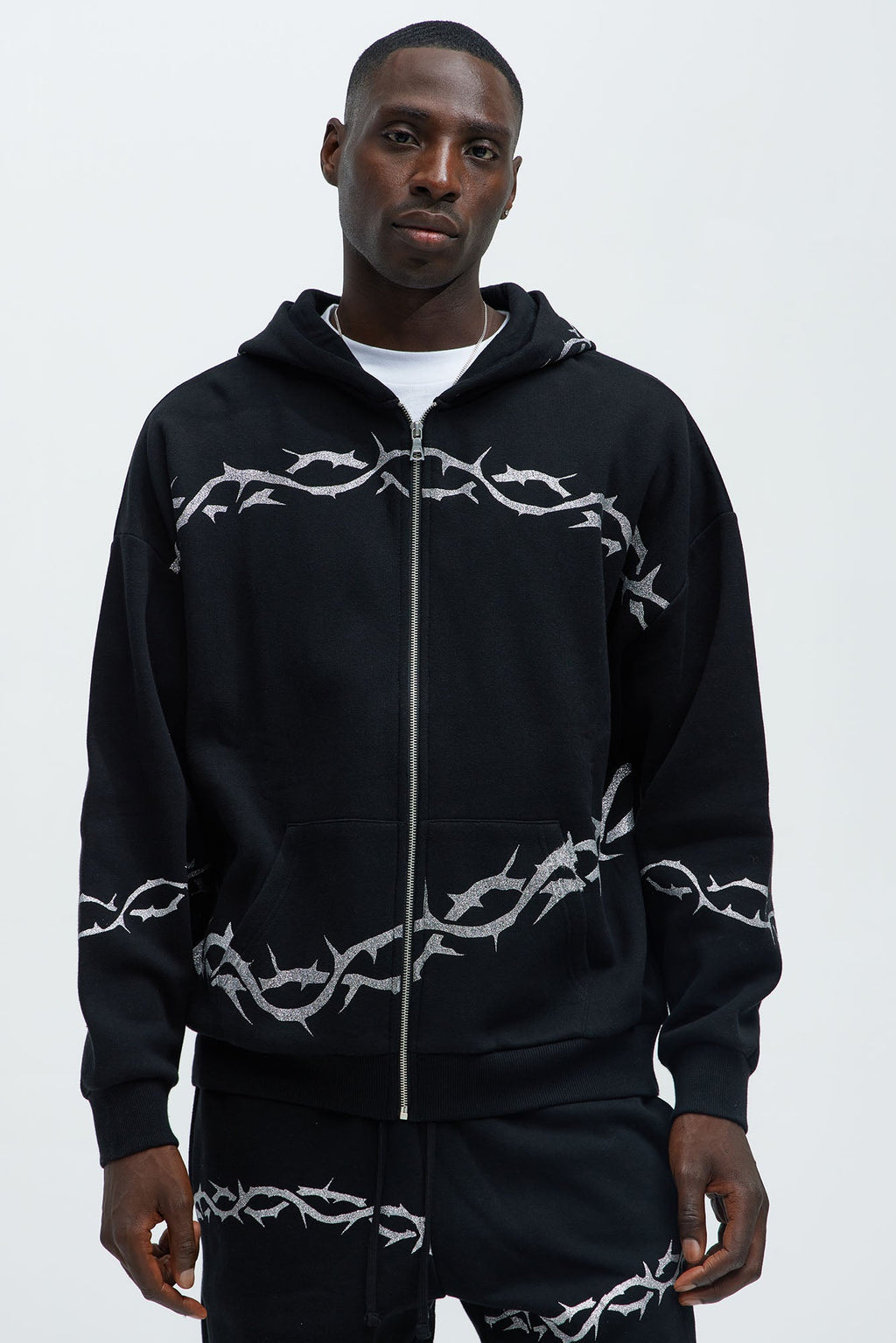 Tyson Barbed Wire Oversized Zip Hoodie - Black - image 1