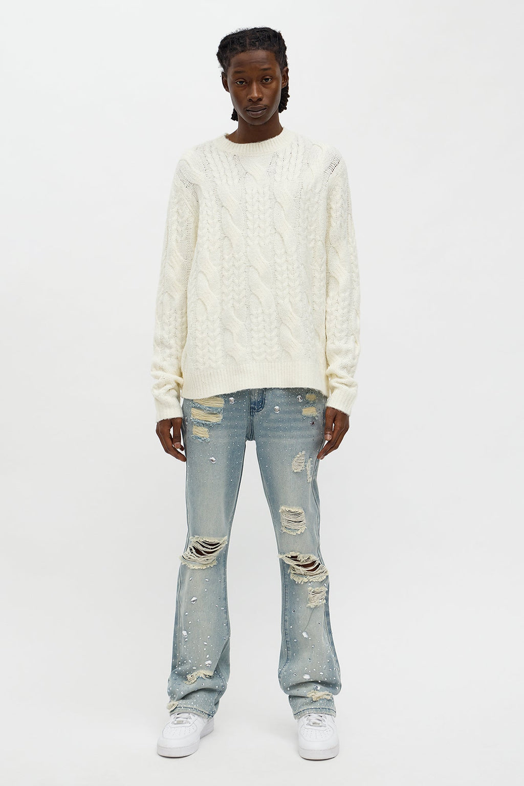 Stacked Skinny Flare Walk Me Through Jeweled Distressed Jean - Medium Blue Wash - image 2
