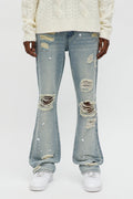 Stacked Skinny Flare Walk Me Through Jeweled Distressed Jean - Medium Blue Wash - image 1