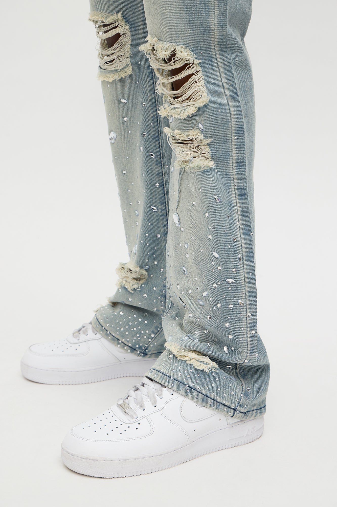 Stacked Skinny Flare Walk Me Through Jeweled Distressed Jean - Medium Blue Wash - image 4