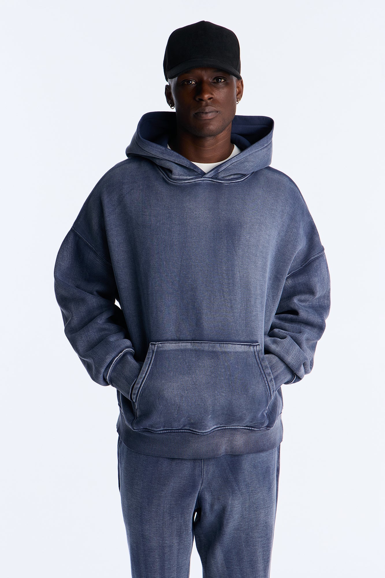 Acid Wash Oversized Heavyweight Hoodie - Navy - image 2