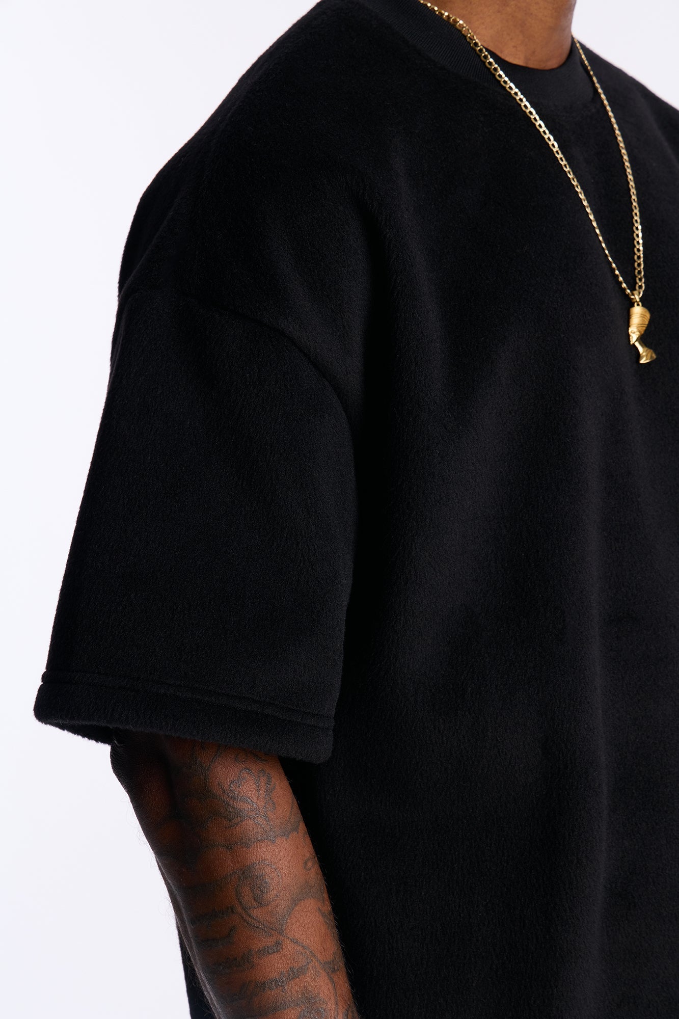Fuzzy Textured Premium Short Sleeve Sweatshirt - Black - image 3