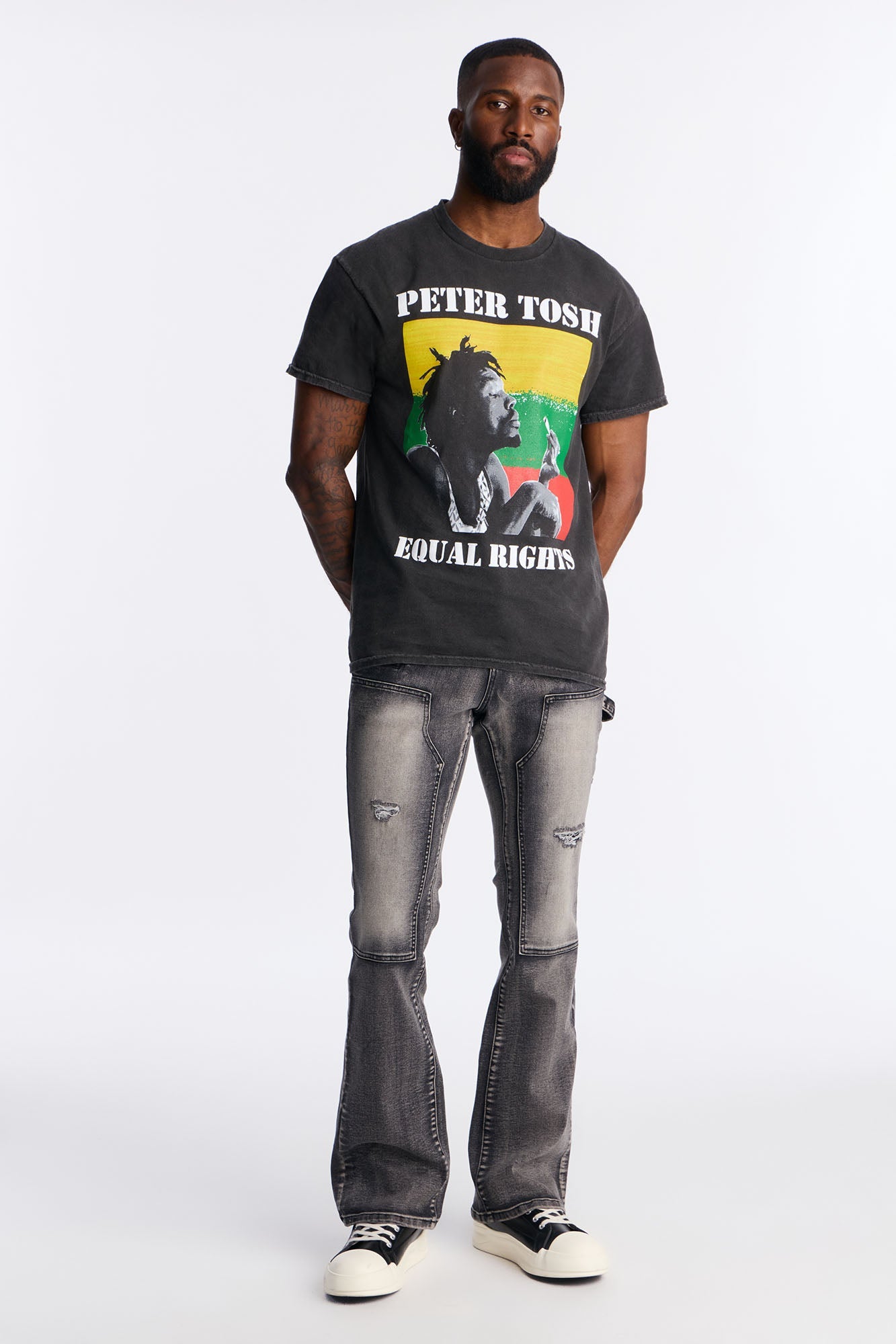 Stacked Skinny Flare Up To Me Carpenter Distressed Jean - Black Wash - image 2