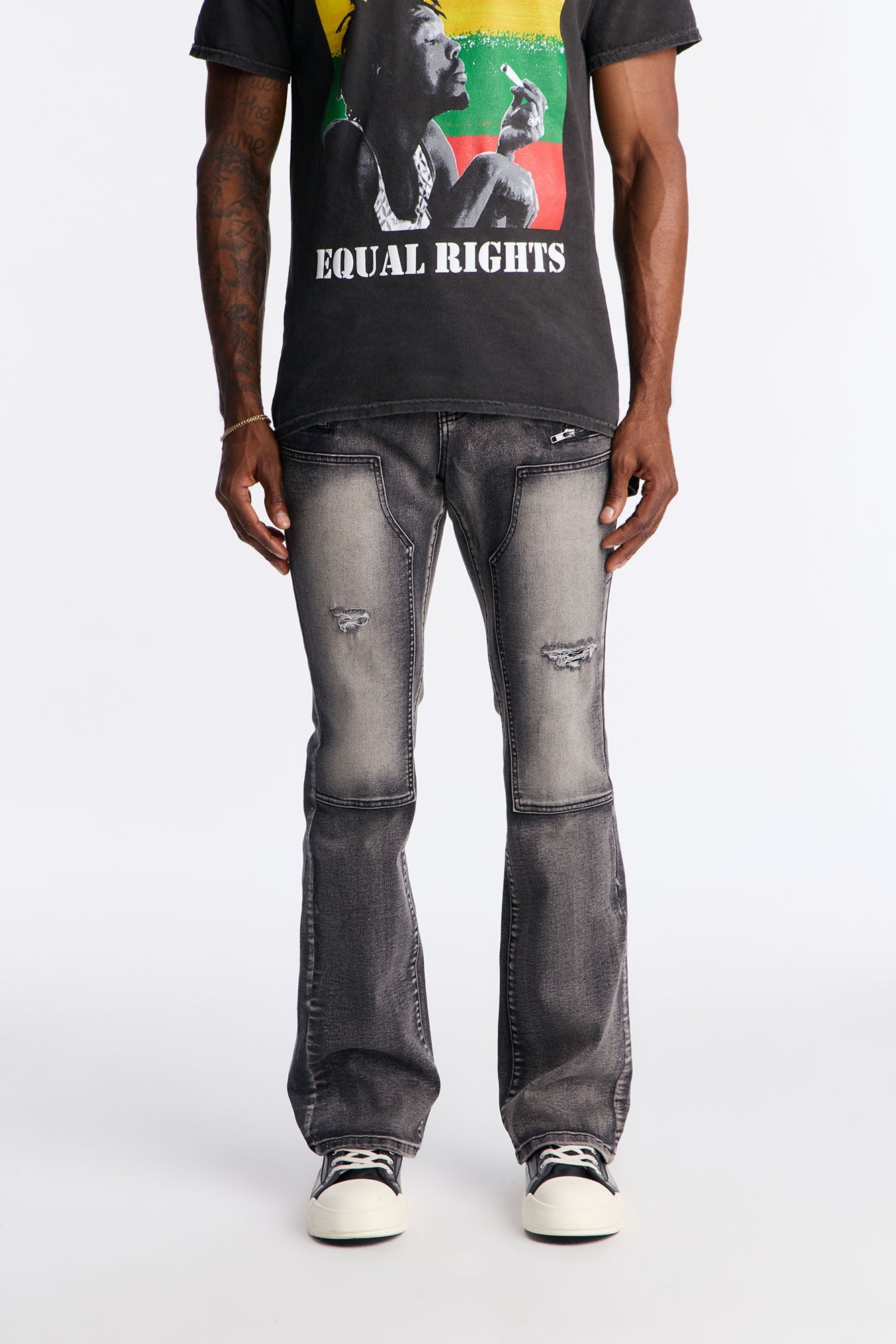Stacked Skinny Flare Up To Me Carpenter Distressed Jean - Black Wash - image 1