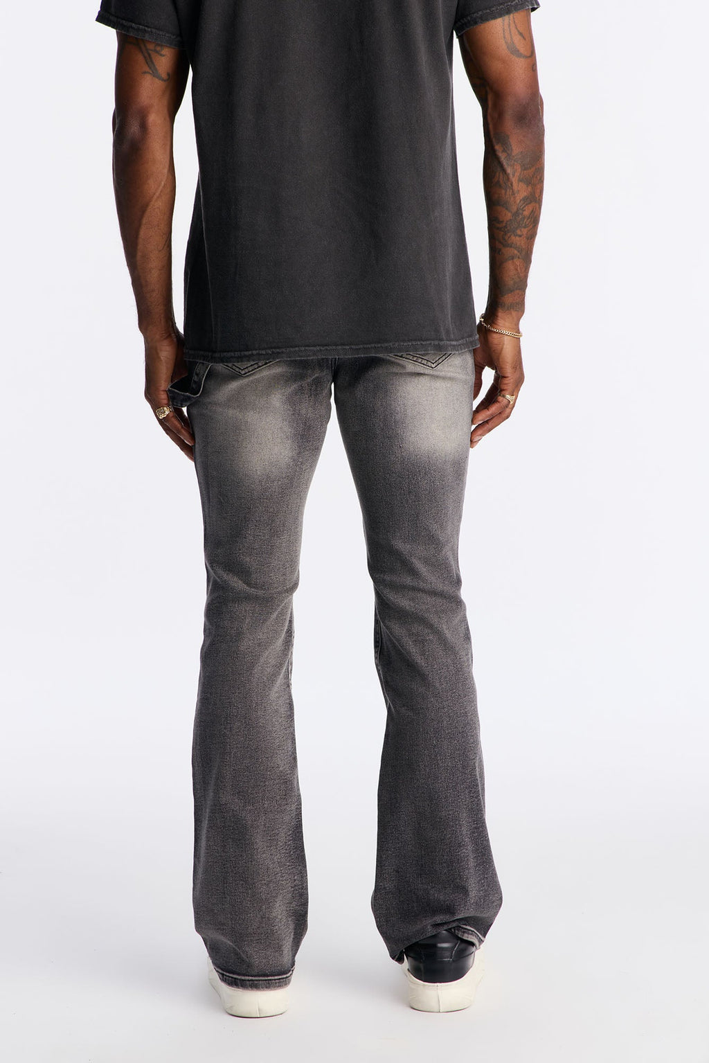 Stacked Skinny Flare Up To Me Carpenter Distressed Jean - Black Wash - image 4