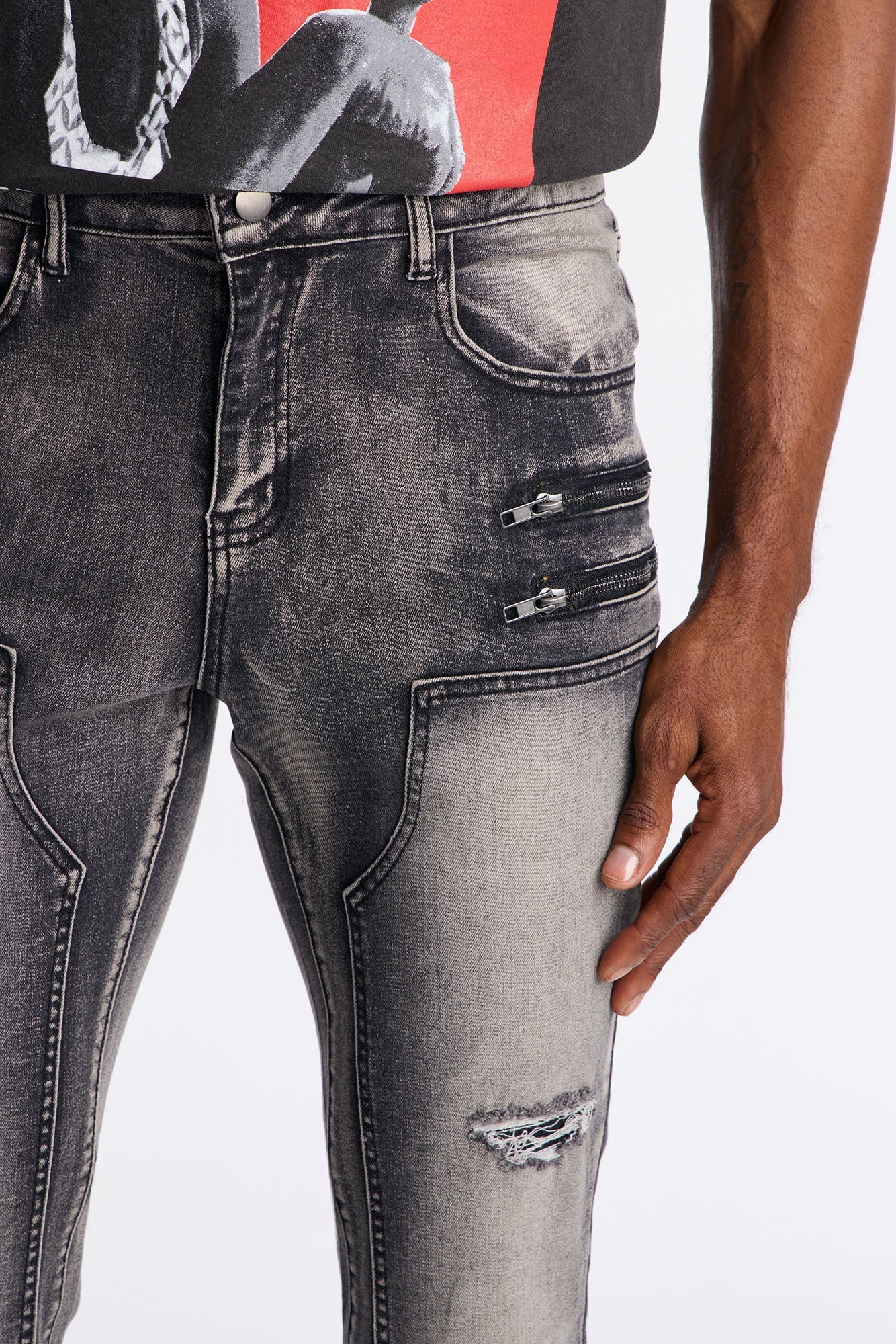 Stacked Skinny Flare Up To Me Carpenter Distressed Jean - Black Wash - image 3