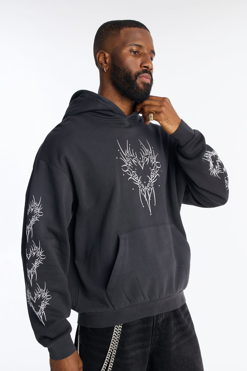 Tribal Hearts Rhinestone Hoodie - Black - image 1