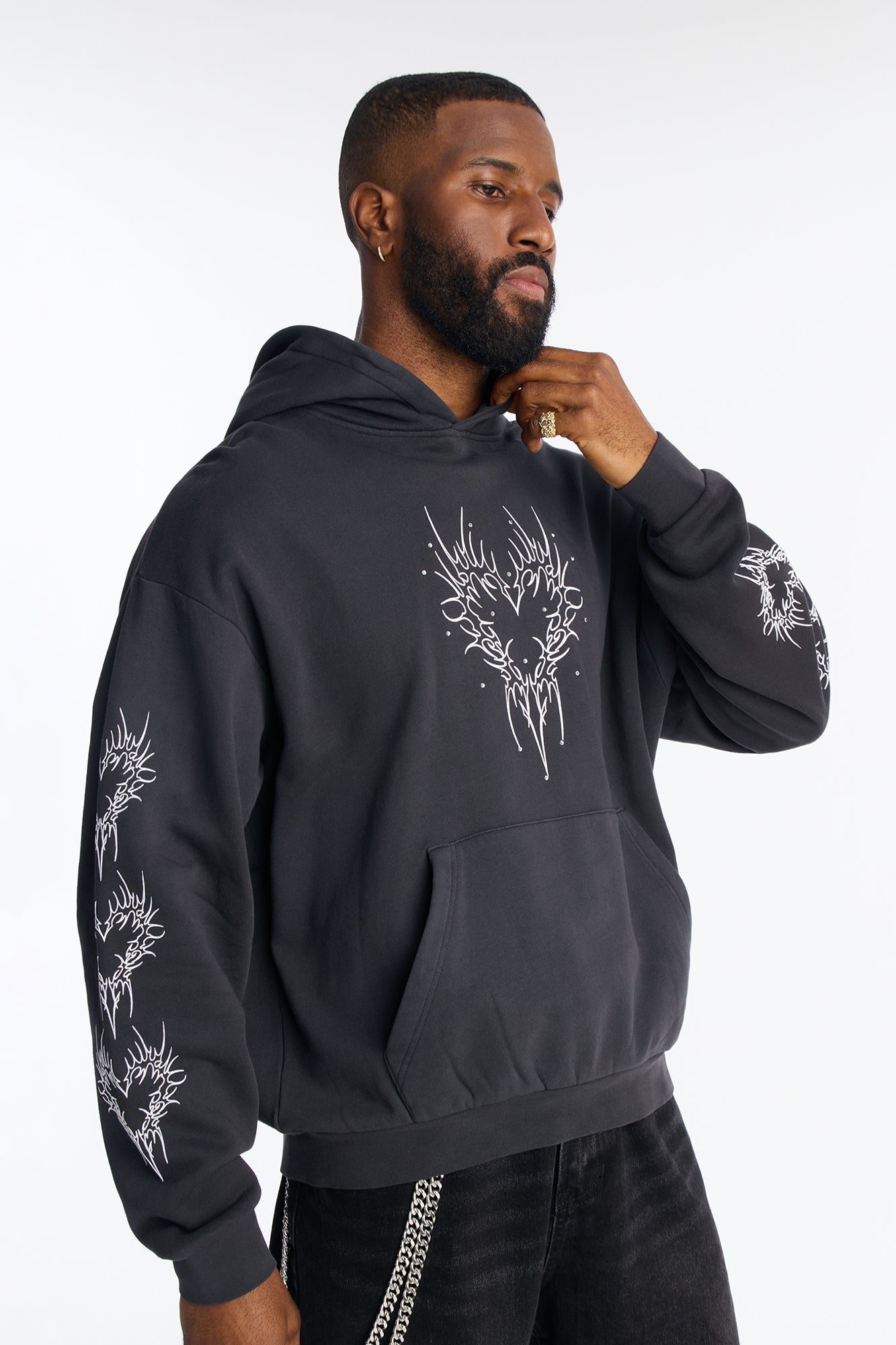Tribal Hearts Rhinestone Hoodie - Black - image 1
