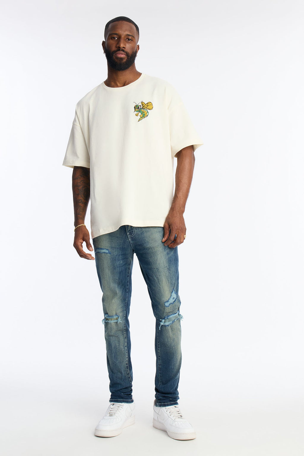 Skinny Distressed Tinted Mode Jeans - Medium Blue Wash - image 2