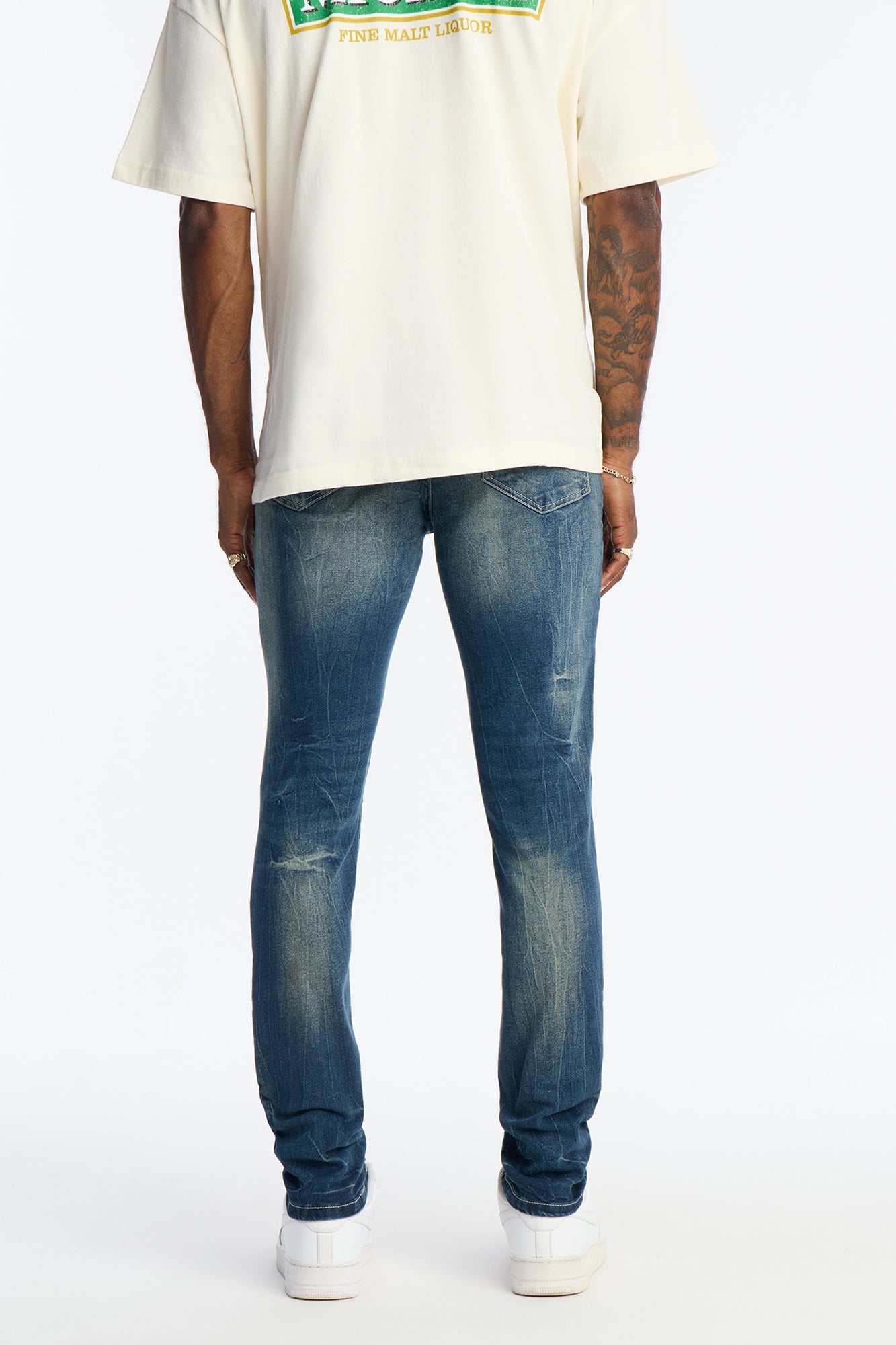 Skinny Distressed Tinted Mode Jeans - Medium Blue Wash - image 4