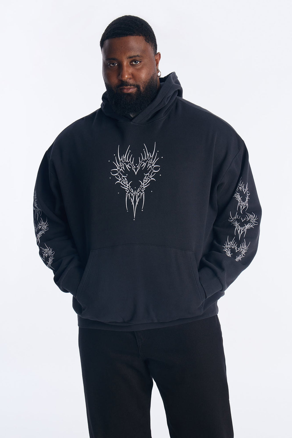 Tribal Hearts Rhinestone Hoodie - Black - image 4