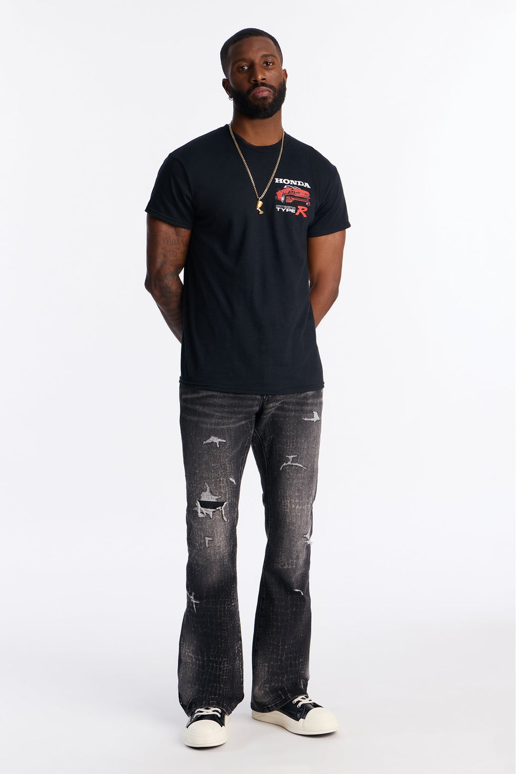 Stacked Skinny Flare Bleach Croc Jean - Black Wash - image 2