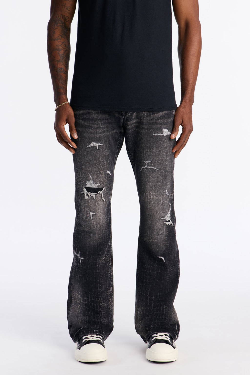 Stacked Skinny Flare Bleach Croc Jean - Black Wash - image 1