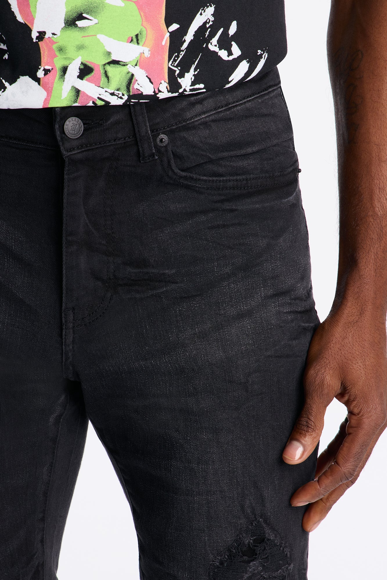 Skinny Distressed Garage Jeans - Black Wash - image 3