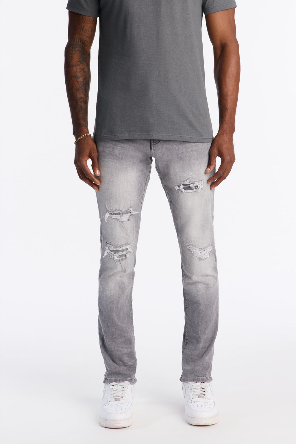 Skinny Distressed Worth It Jeans - Grey - image 1