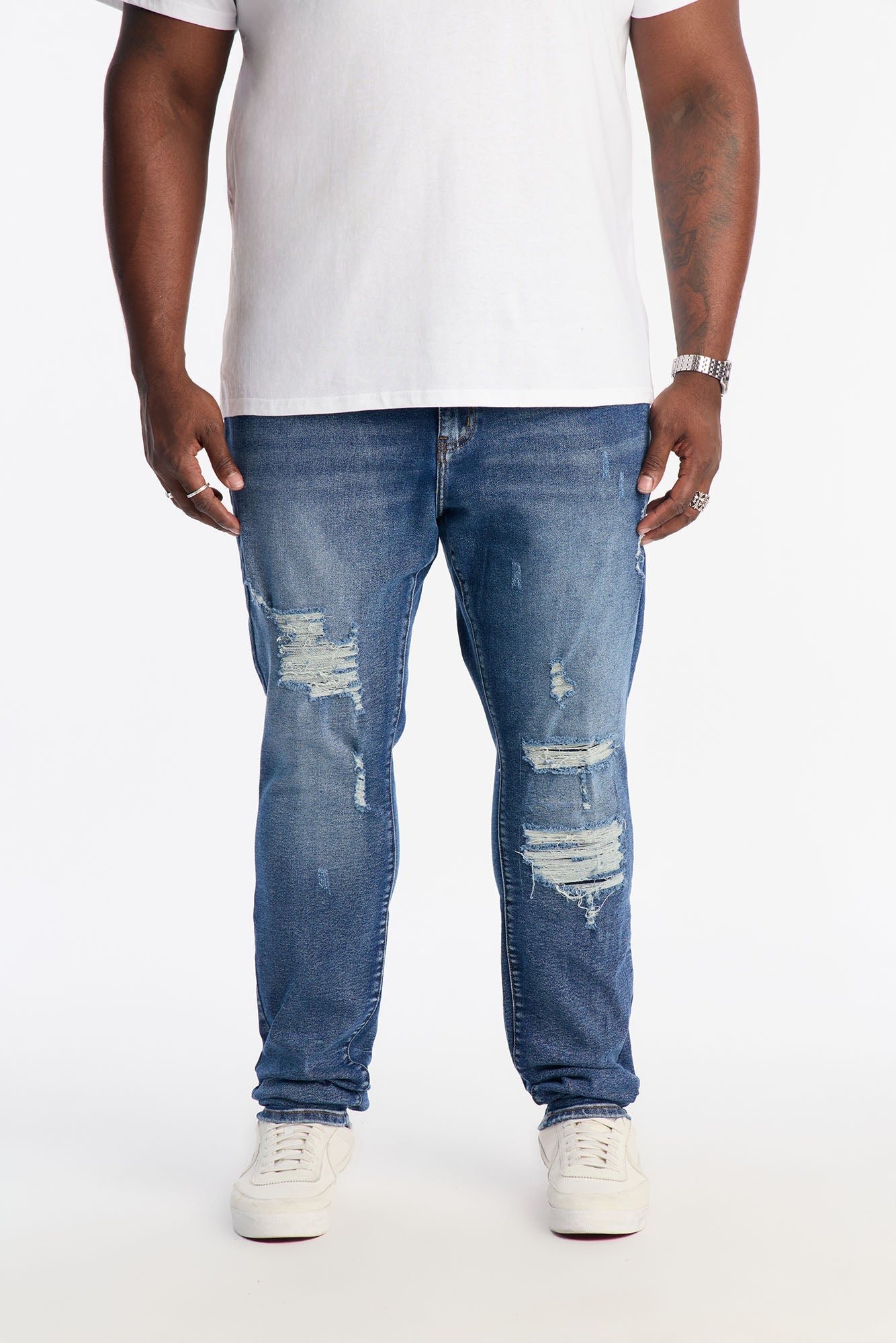 Stacked Skinny Classic Distress Jeans - Dark Wash - image 3