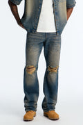 Stacked Slim Flare Looking Out Distressed Grommet Jean - Dark Wash - image 1