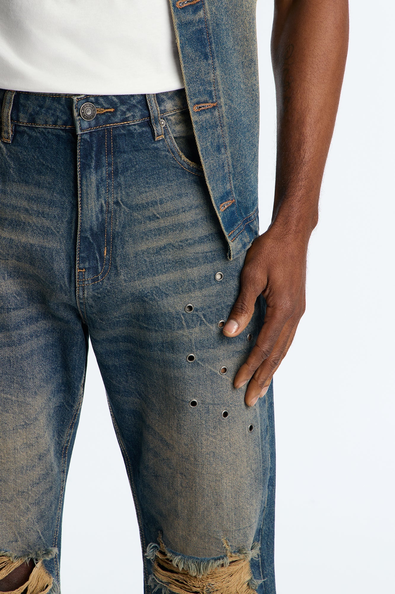 Stacked Slim Flare Looking Out Distressed Grommet Jean - Dark Wash - image 3