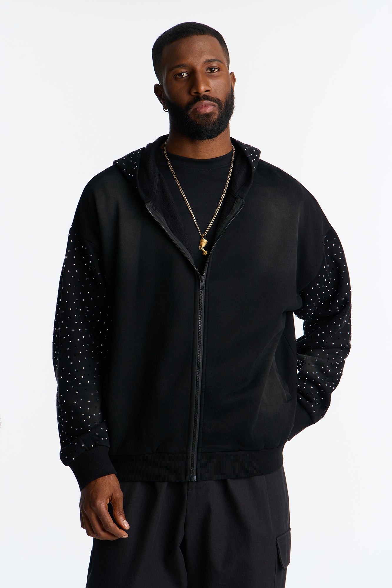 City Code Embellished Zip Up Hoodie - Black - image 3
