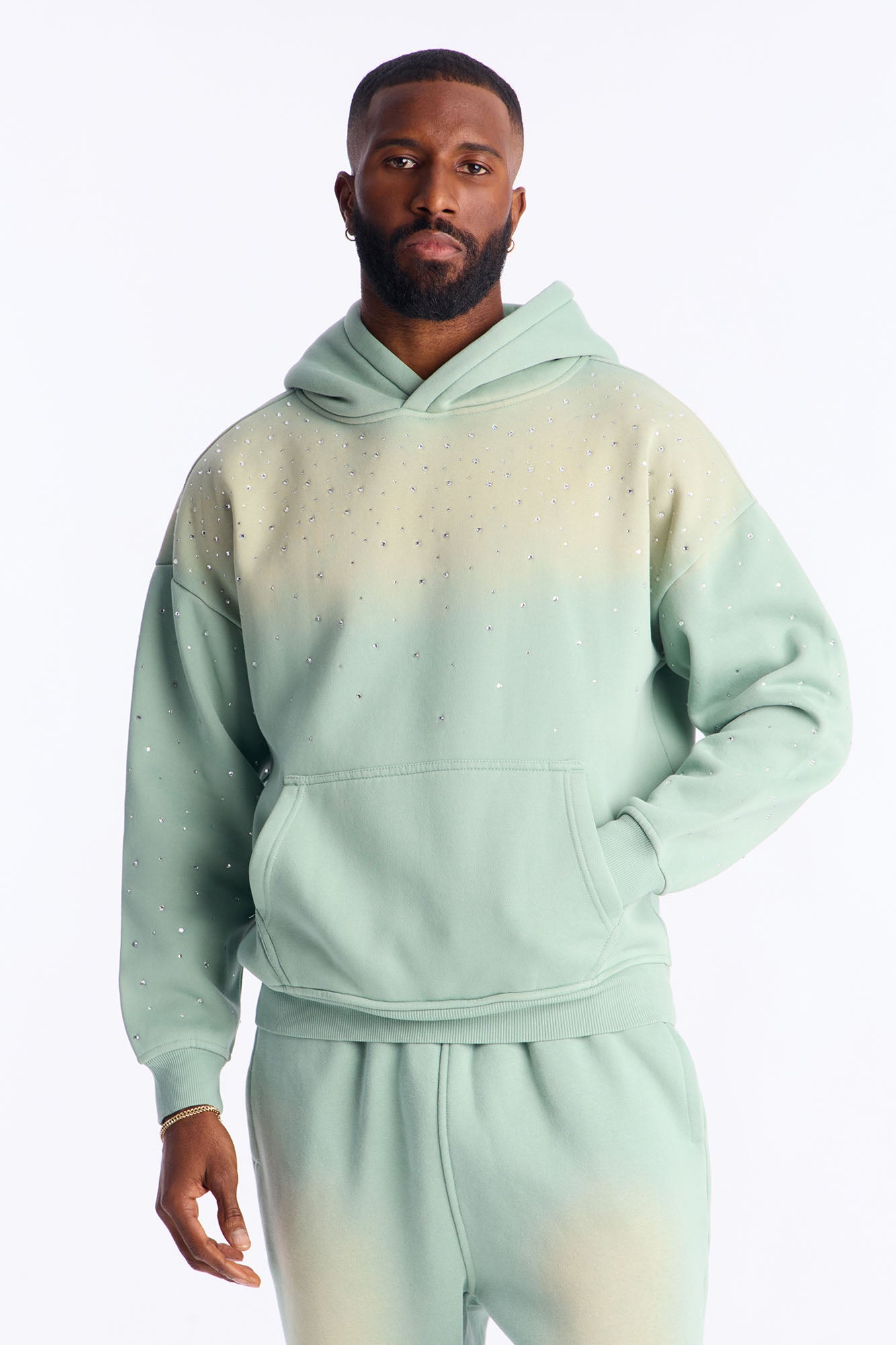Run Them Rhinestones Oversized Hoodie - Sage - image 1