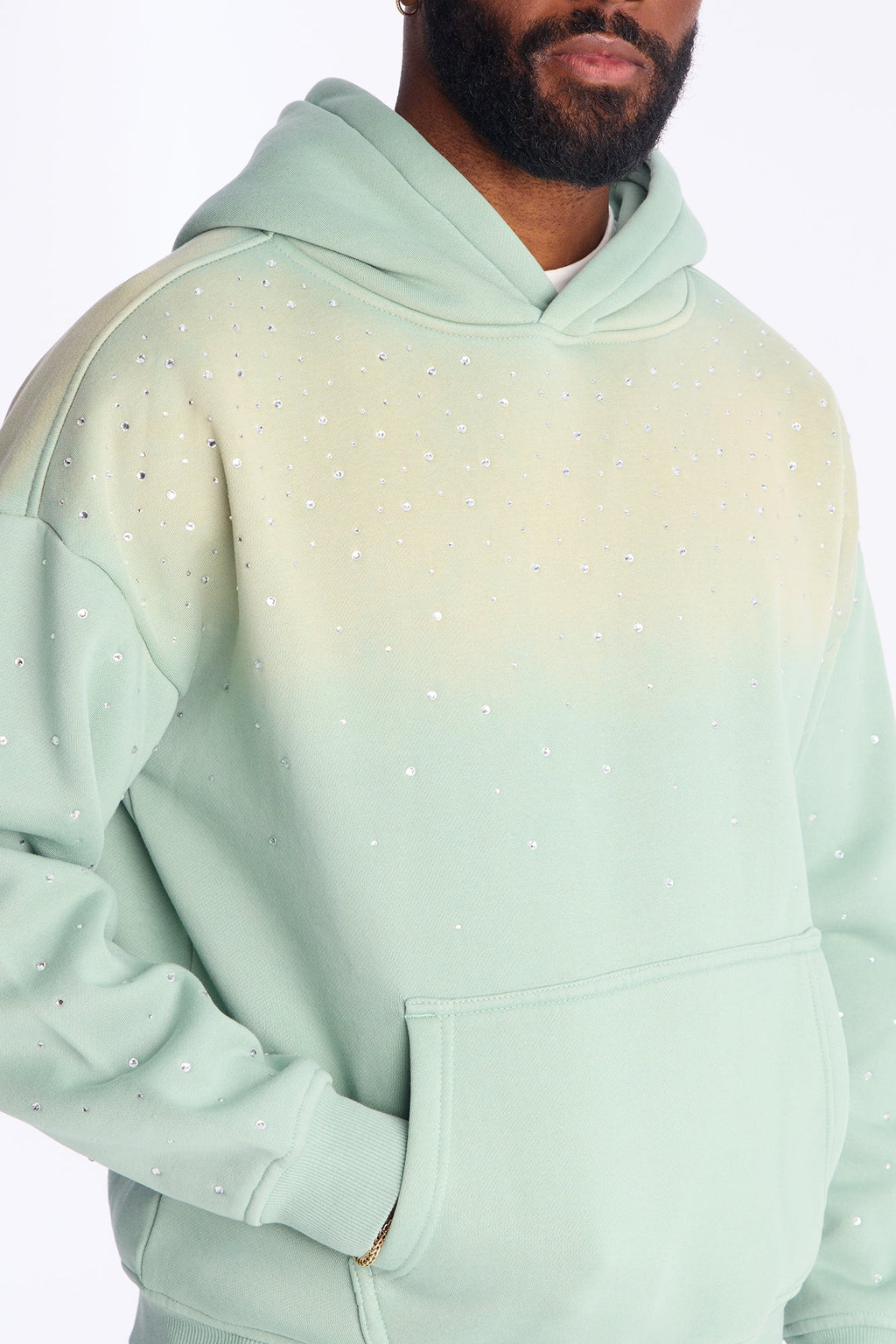 Run Them Rhinestones Oversized Hoodie - Sage - image 3