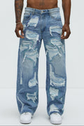 Worn All Over Distressed Baggy Jeans - Light Wash - image 1