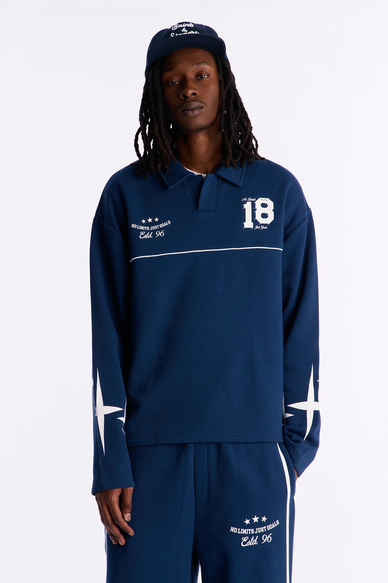 No Limits Long Sleeve Fleece Polo - Navy - image 1