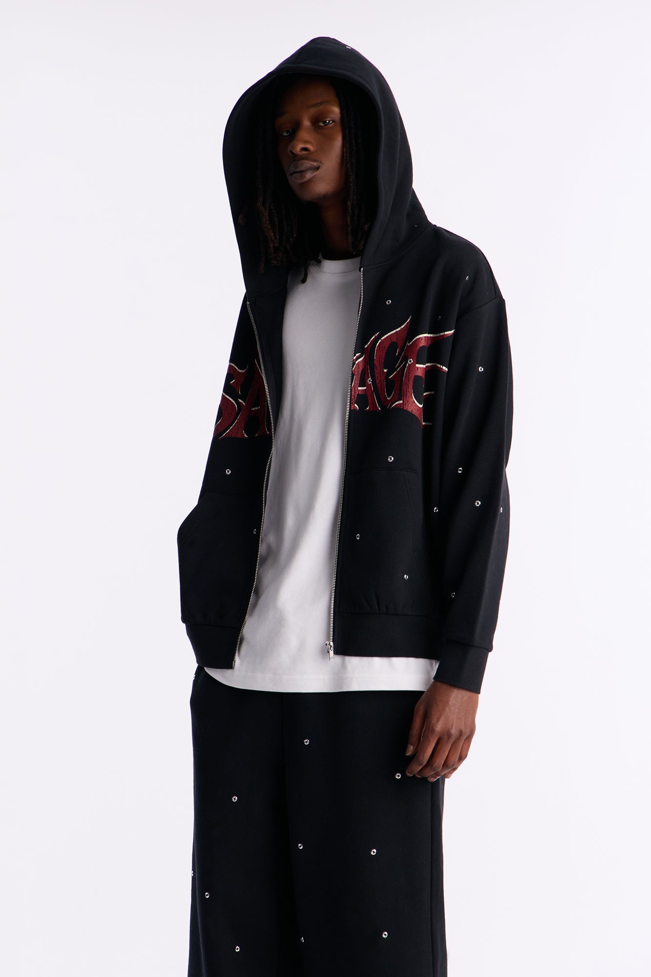 Savage Rhinestone Zip Hoodie - Black - image 1