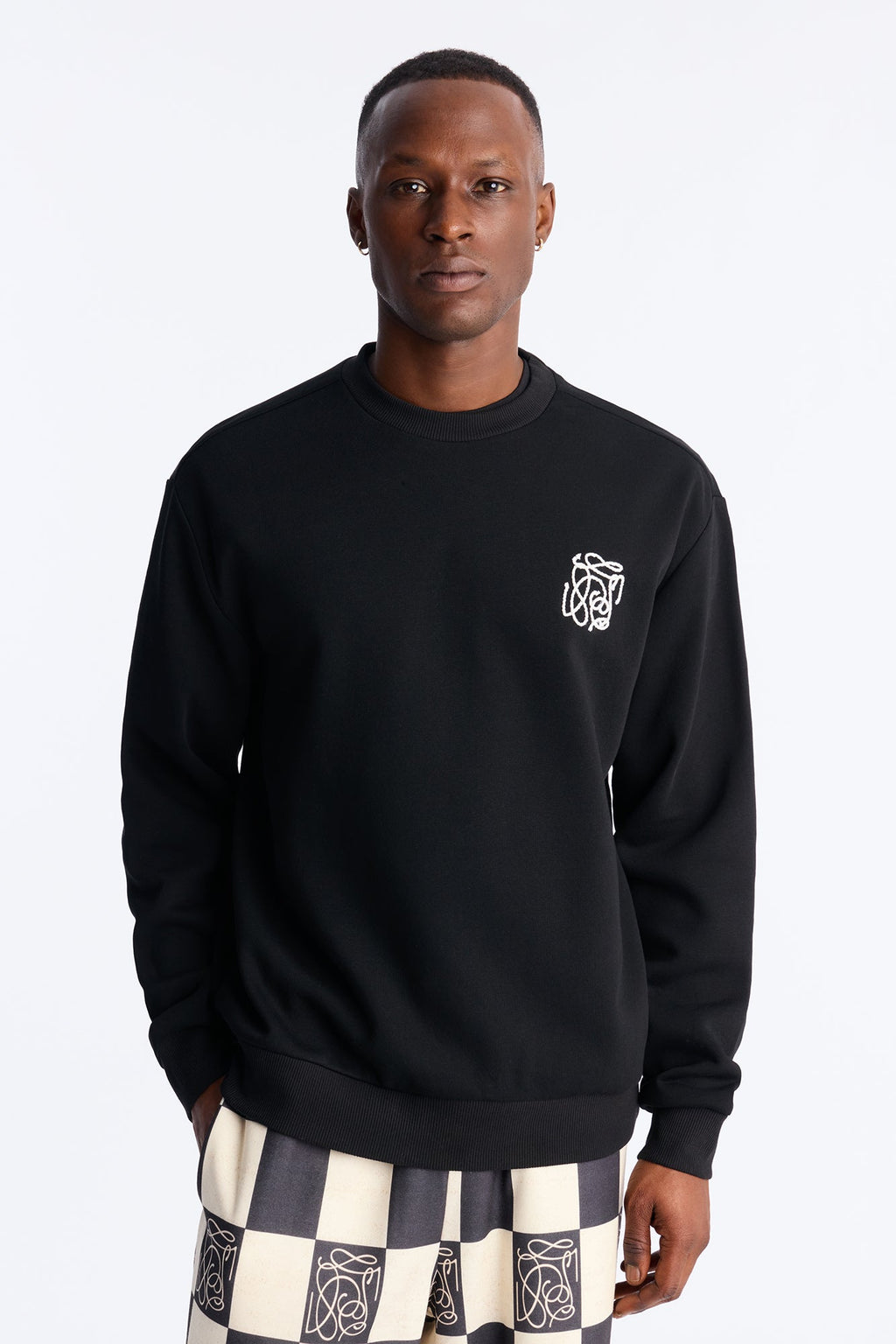 Checkered Crewneck Sweatshirt - Black - image 1
