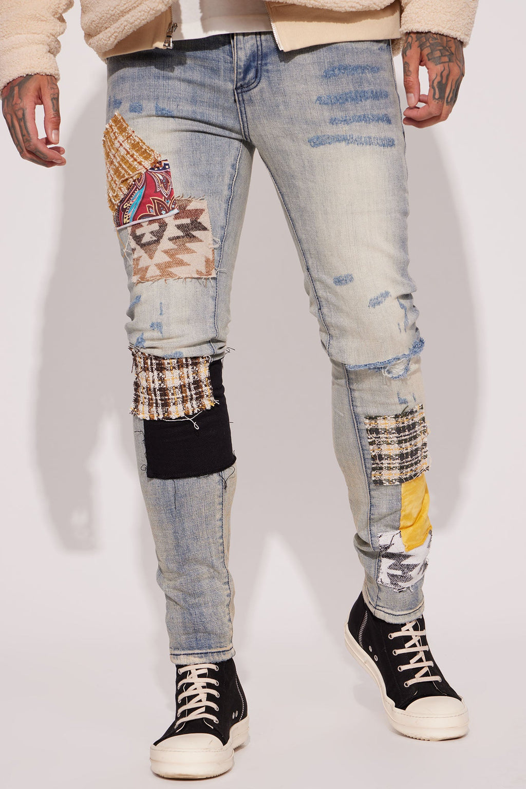 Patchwork Day Stacked Skinny Jeans - Medium Wash - image 1