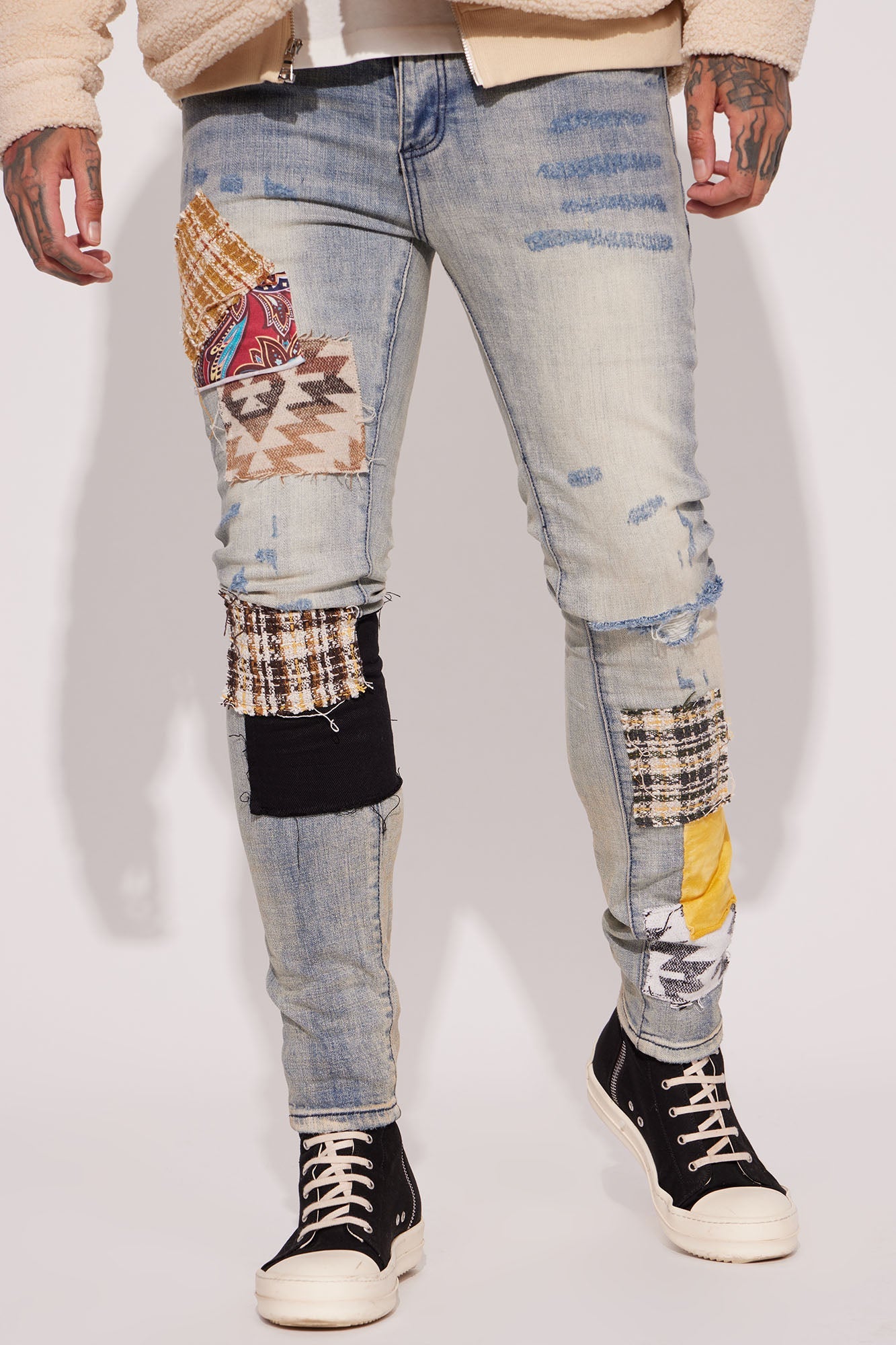 Patchwork Day Stacked Skinny Jeans - Medium Wash - image 1