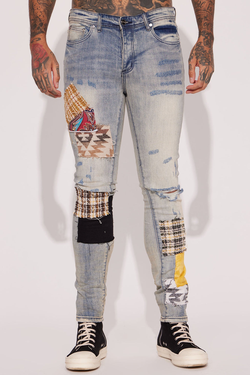 Patchwork Day Stacked Skinny Jeans - Medium Wash - image 4