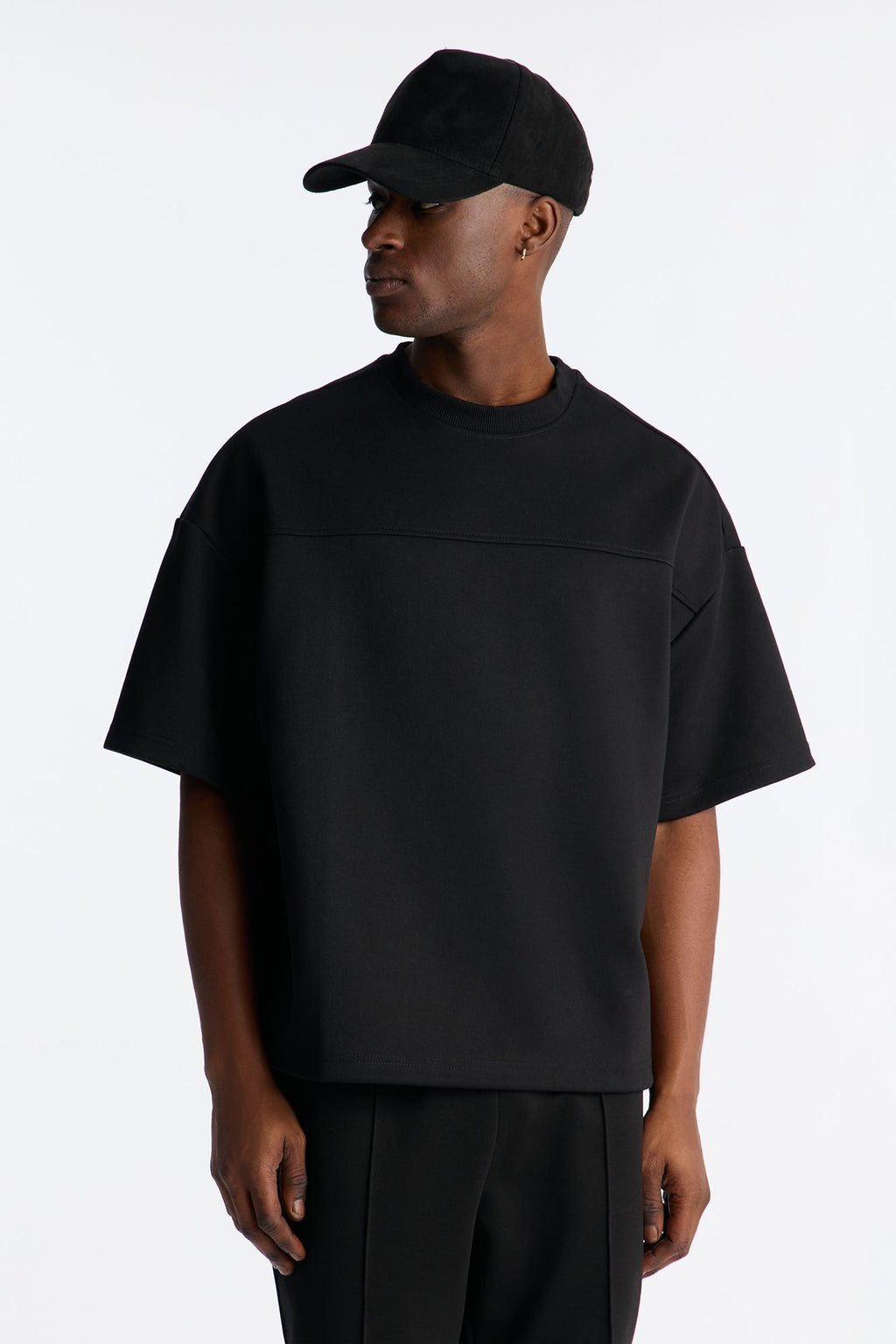 Structured Fleece Paneled Tee - Black - image 1