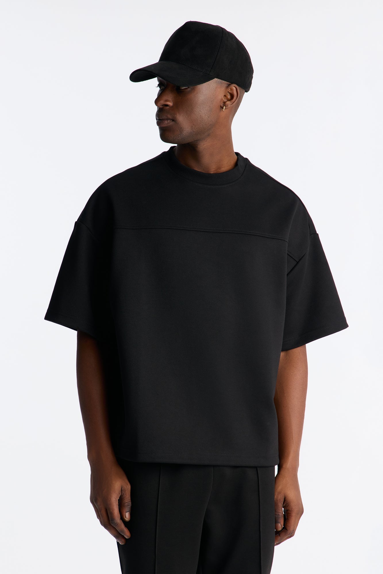 Structured Fleece Paneled Tee - Black - image 1