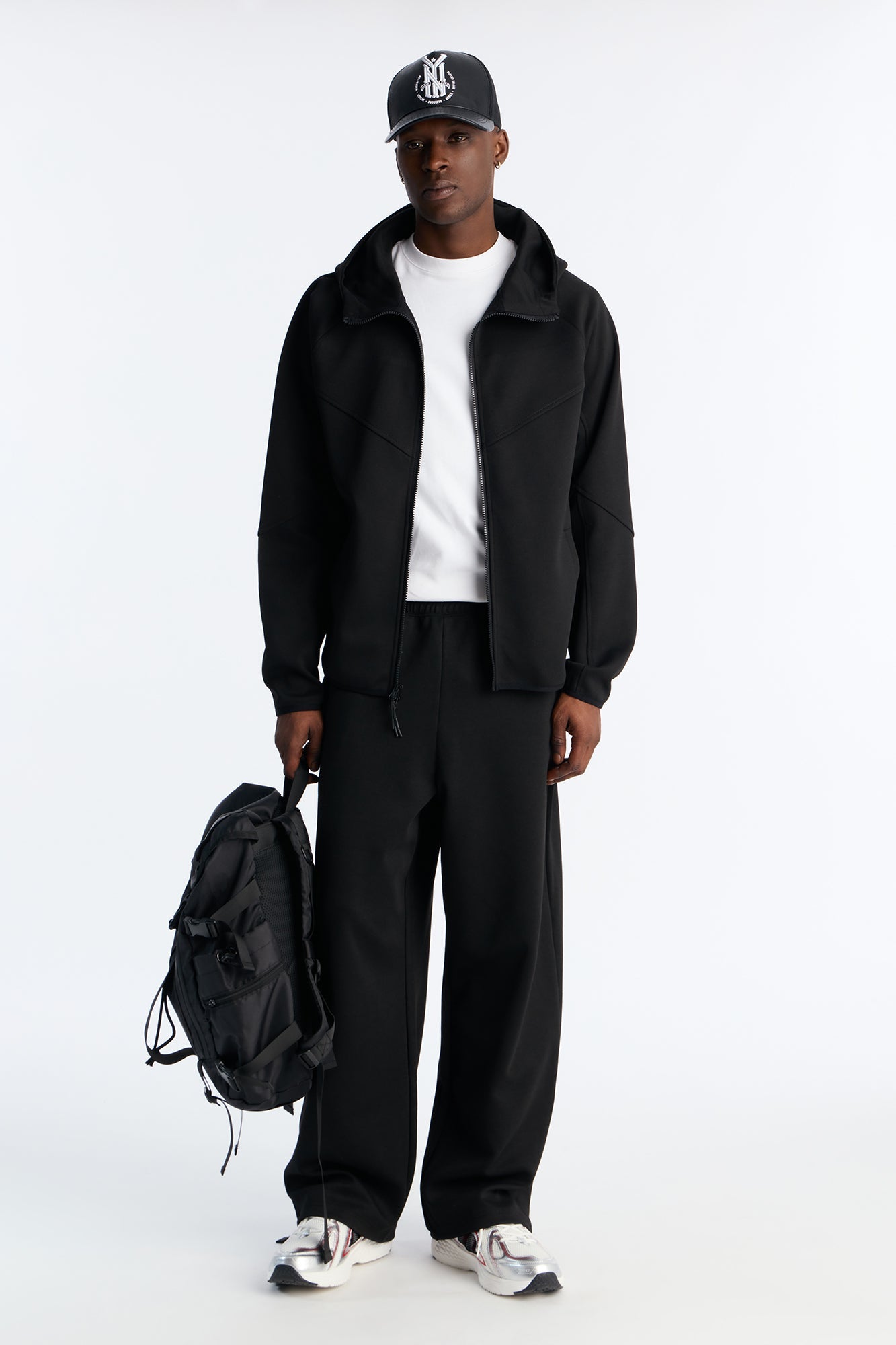 Structured Paneled Fleece Zip Up Hoodie  - Black - image 2
