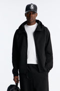 Structured Paneled Fleece Zip Up Hoodie  - Black - image 1
