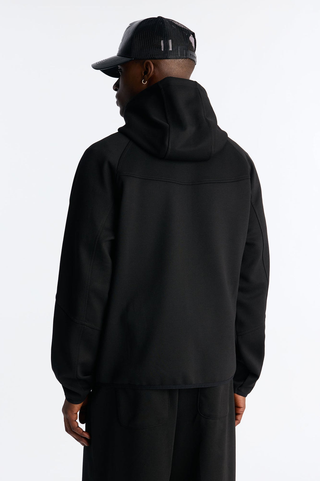 Structured Paneled Fleece Zip Up Hoodie  - Black - image 4