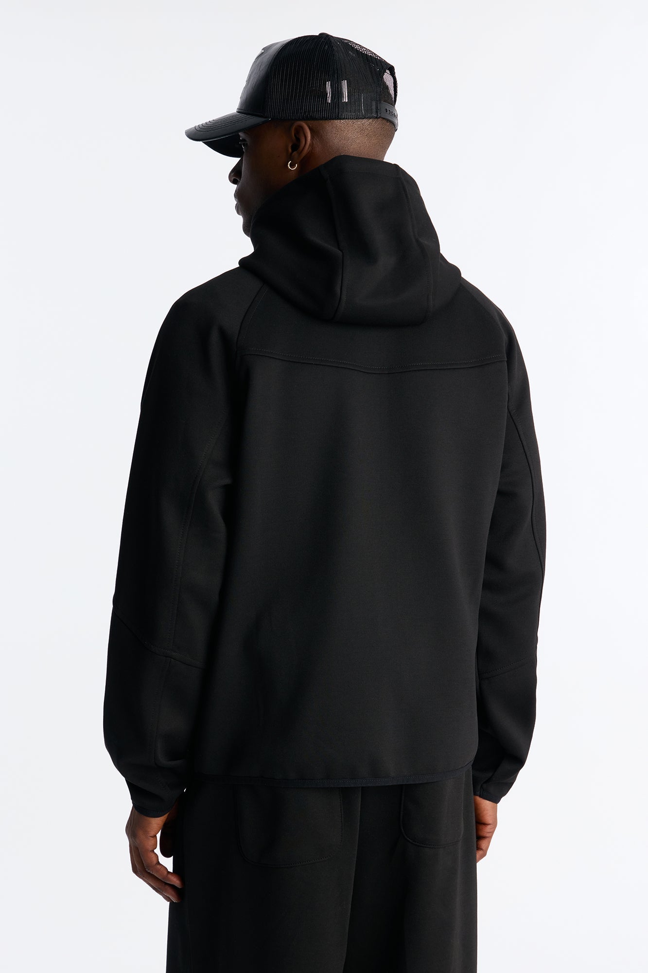 Structured Paneled Fleece Zip Up Hoodie  - Black - image 4