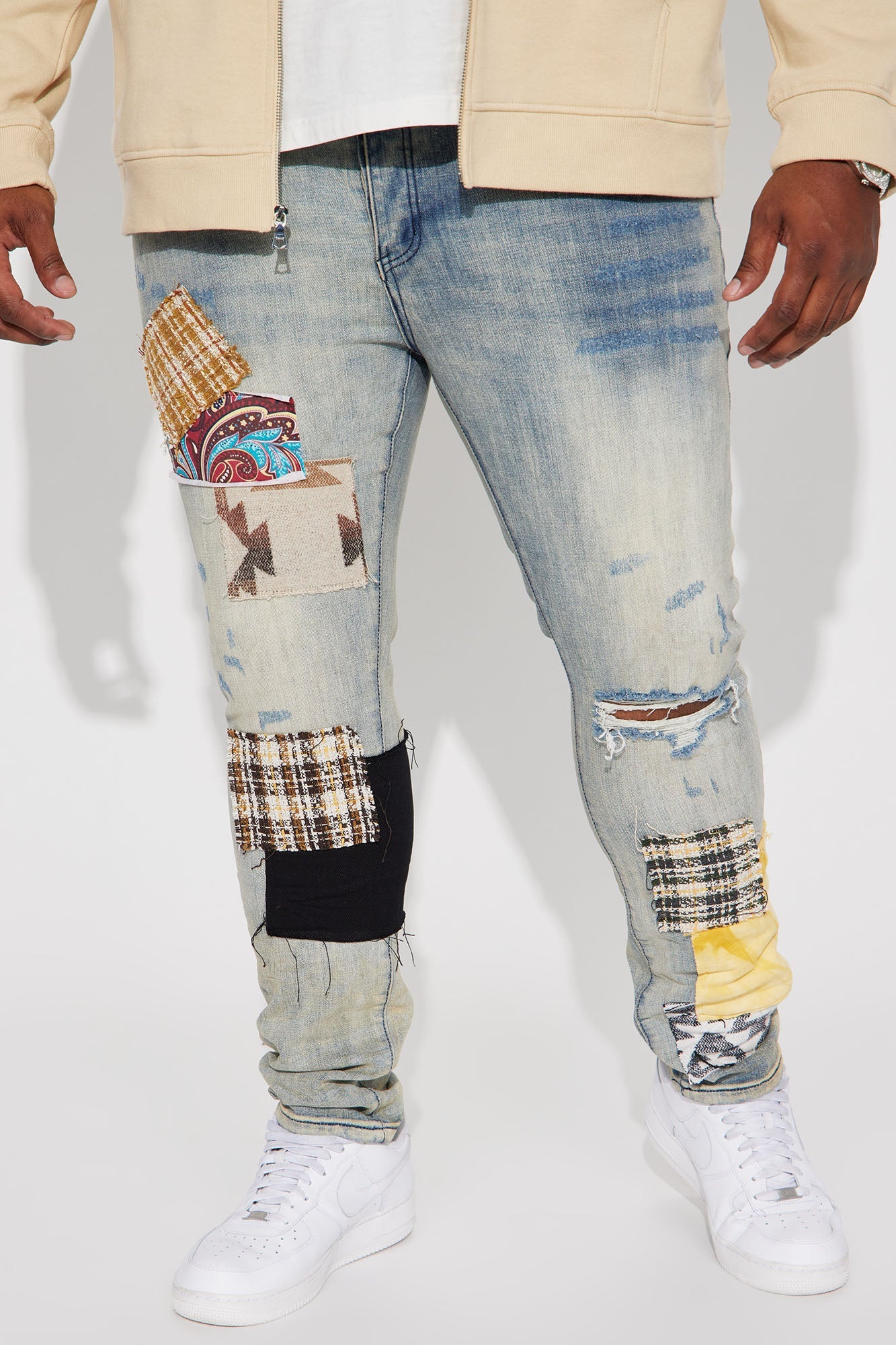 Patchwork Day Stacked Skinny Jeans - Medium Wash - image 2