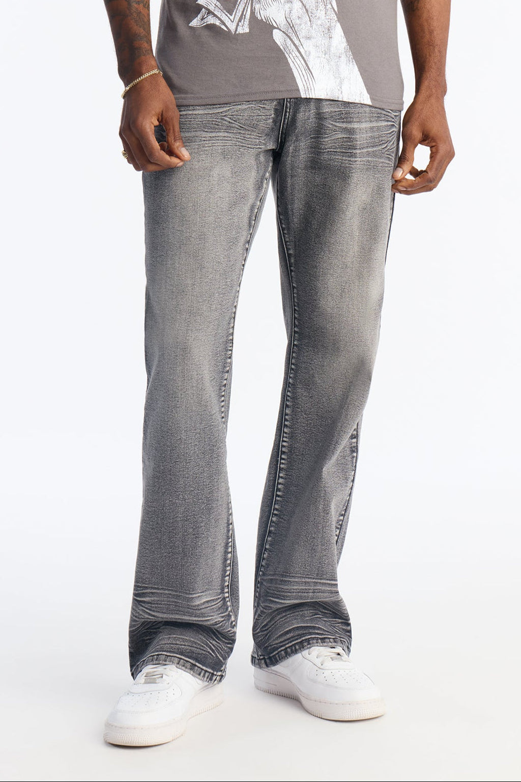 Stacked Slim Flare Raw Chaos Jeans - Black Wash - image 1