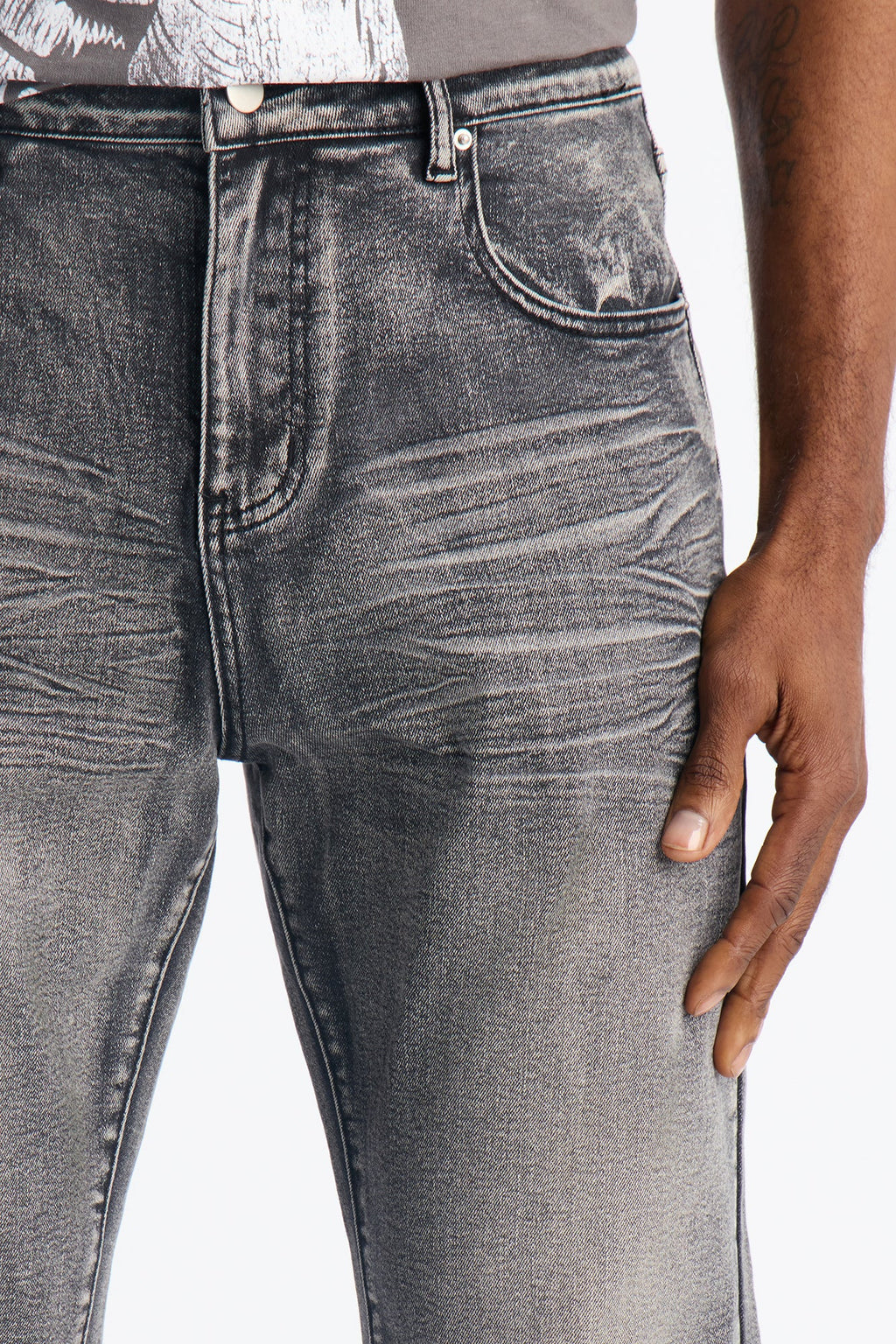 Stacked Slim Flare Raw Chaos Jeans - Black Wash - image 4
