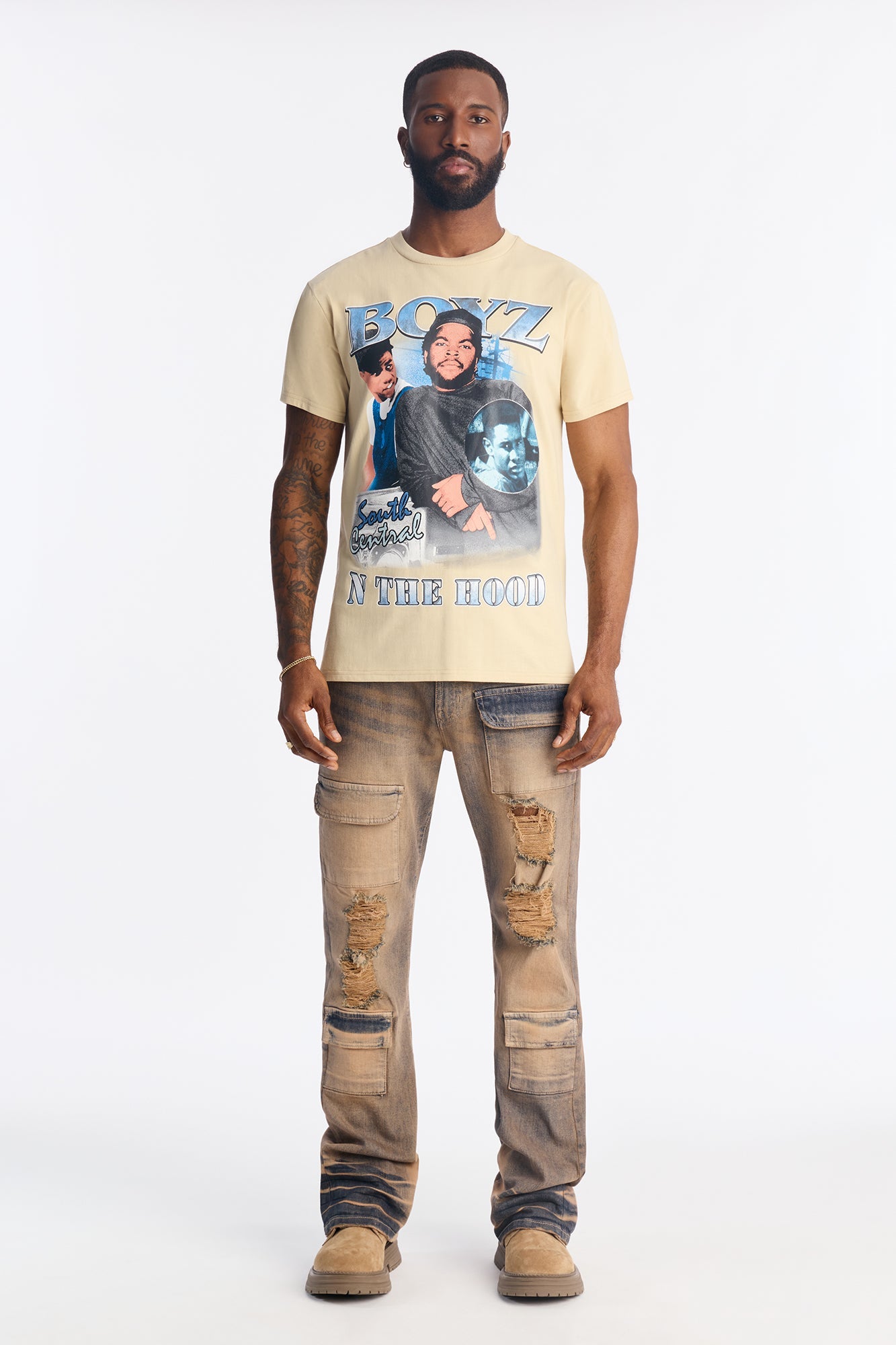 Stacked Skinny Flare No Fear Distressed Cargo Jean - Vintage Wash - image 2