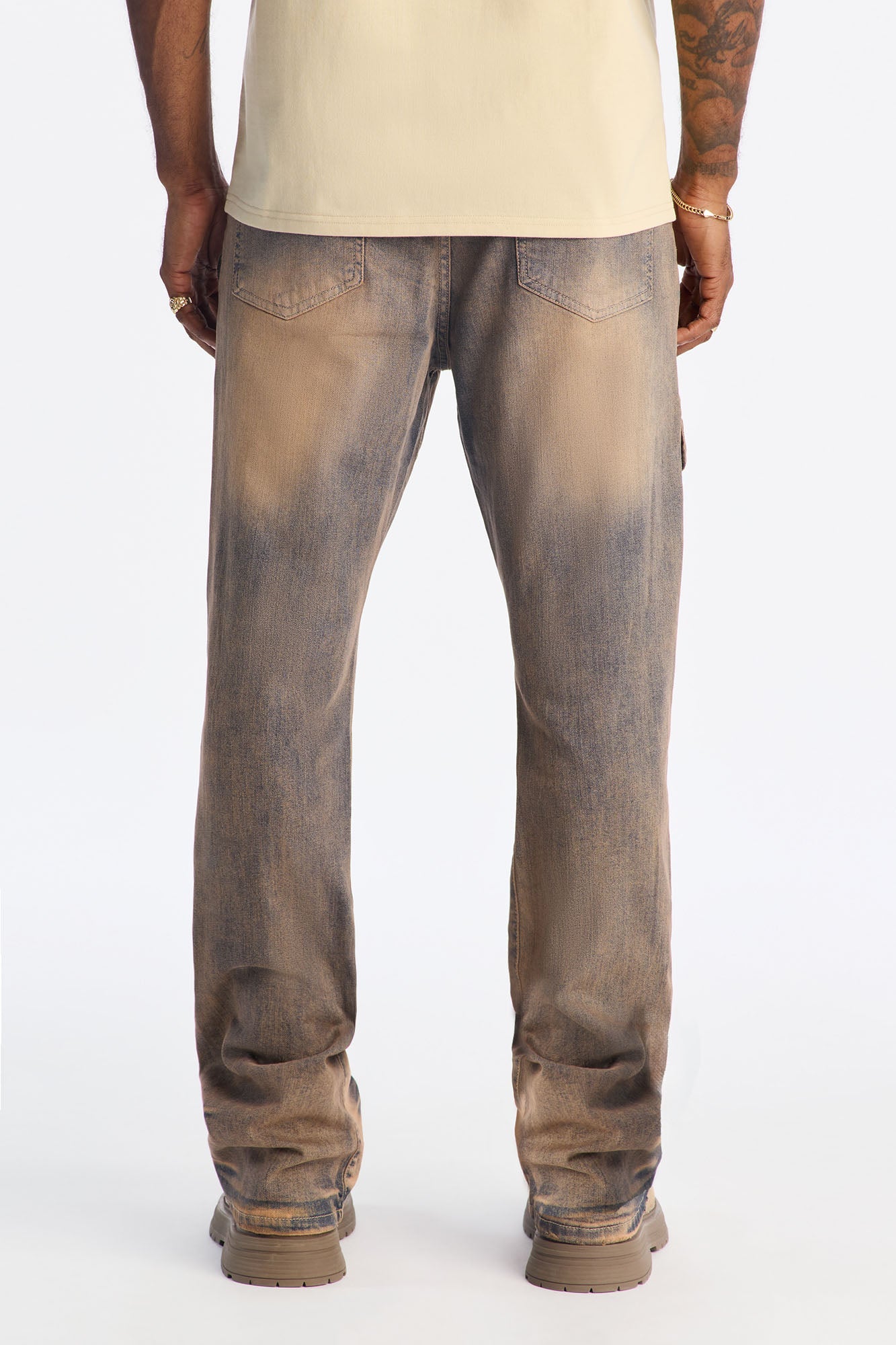 Stacked Skinny Flare No Fear Distressed Cargo Jean - Vintage Wash - image 4