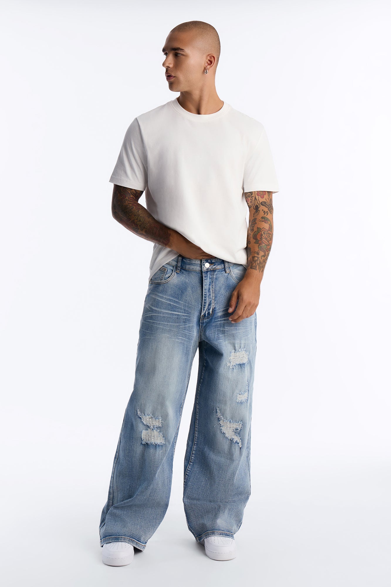 Baggy Classic Destroyed Jean - Light Blue Wash - image 1
