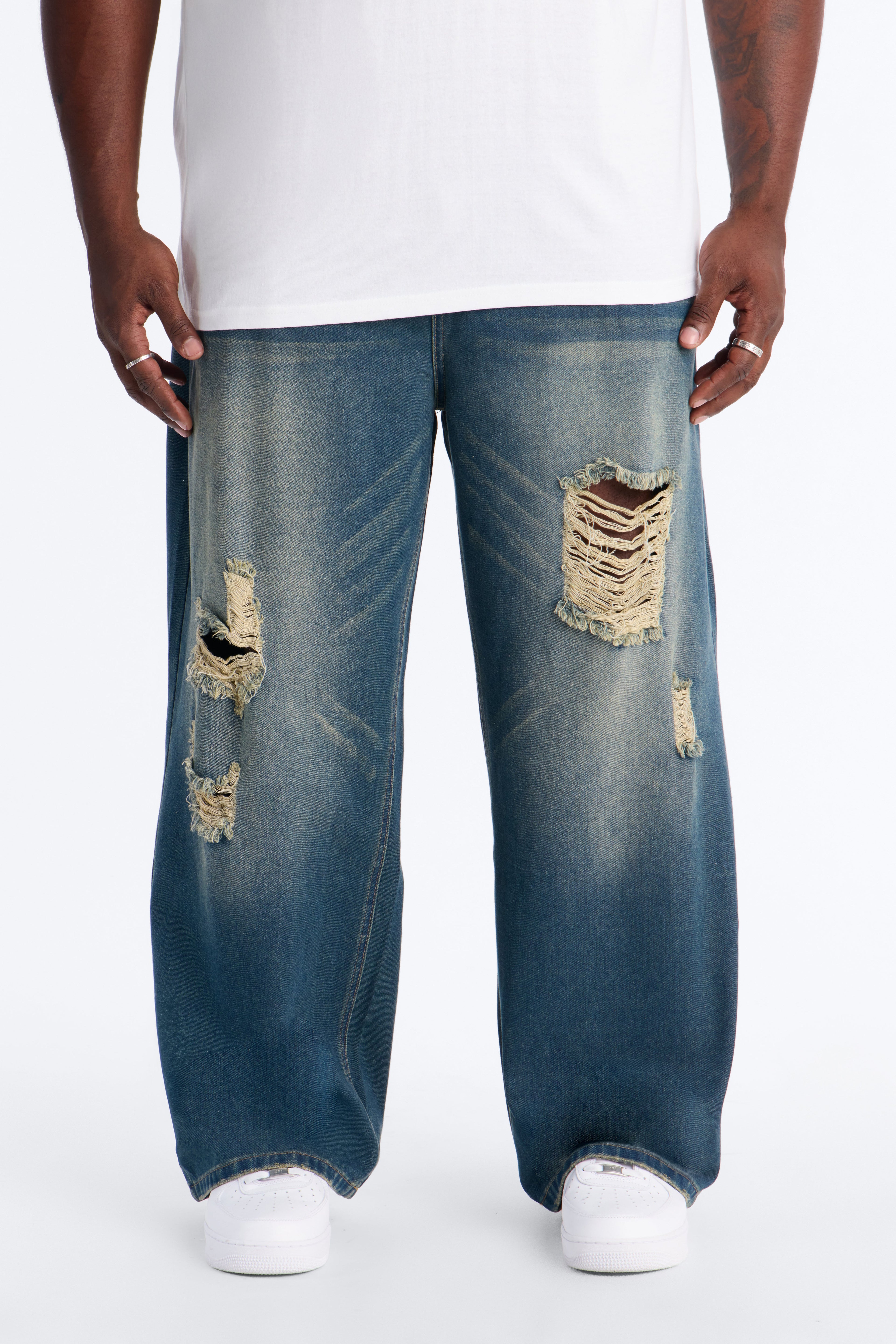 Destructed Apex Baggy Jean - Dark Wash - image 2