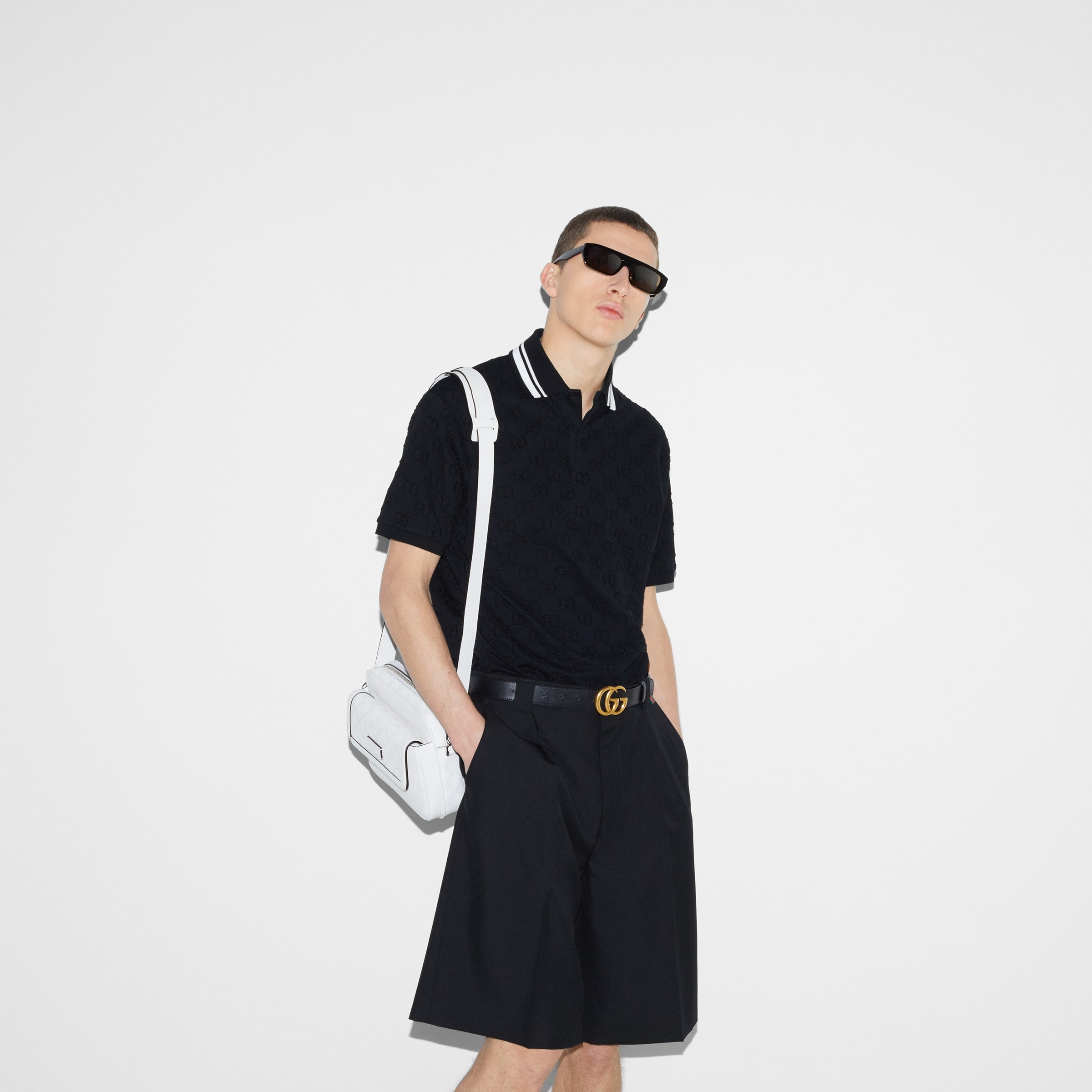 GG stretch cotton polo - black and white