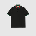 Cotton piquet polo with Web collar - black
