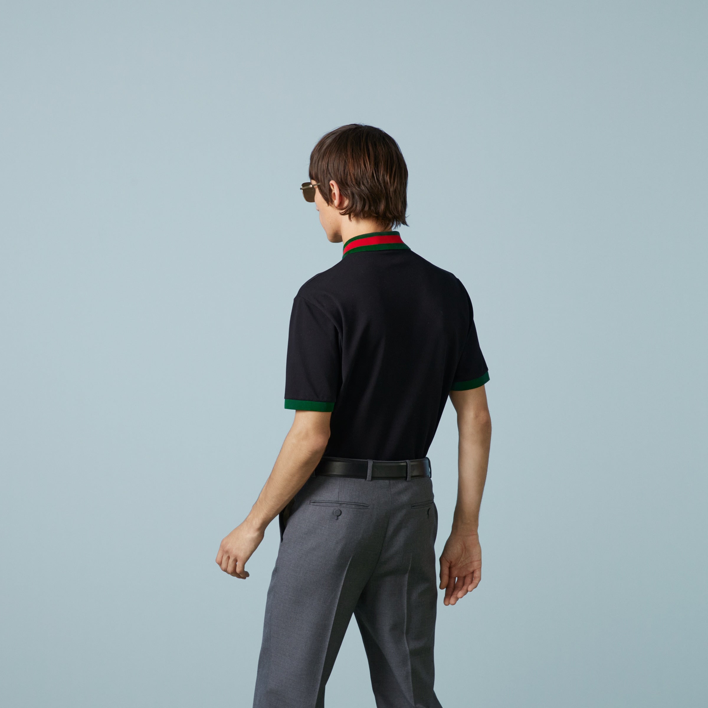 Cotton piquet polo with Web collar - black